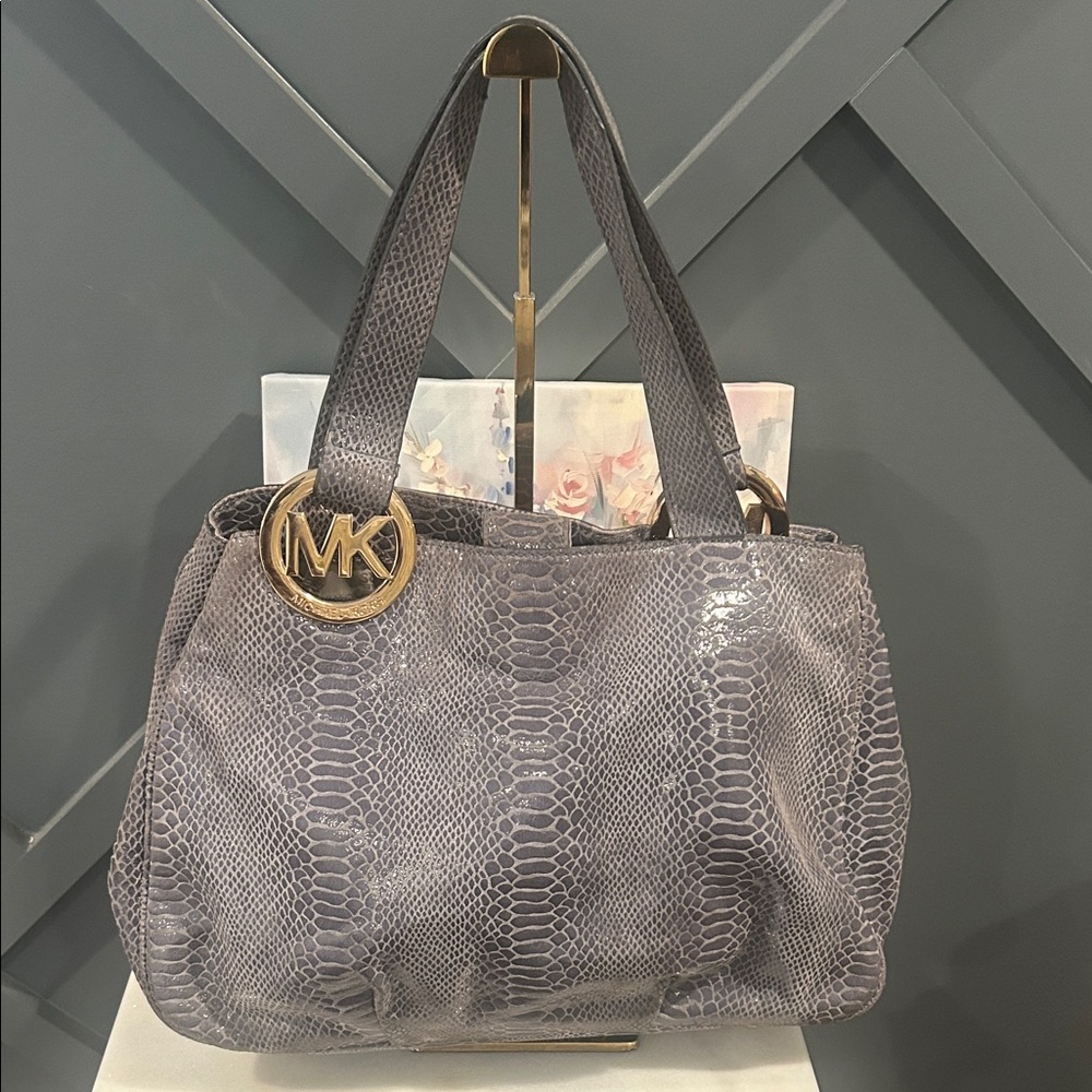 Michael Kors Purple Snake Print Shoulder Bag